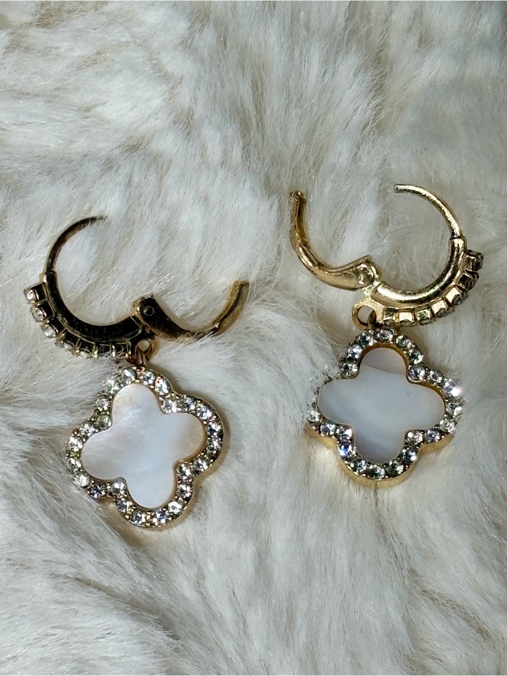 14K Gold Plated White Clover Crystal Drop Earrings - Picture 5 of 8